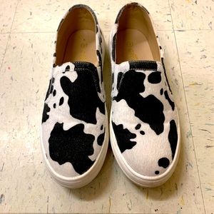 Cow print slide on shoes